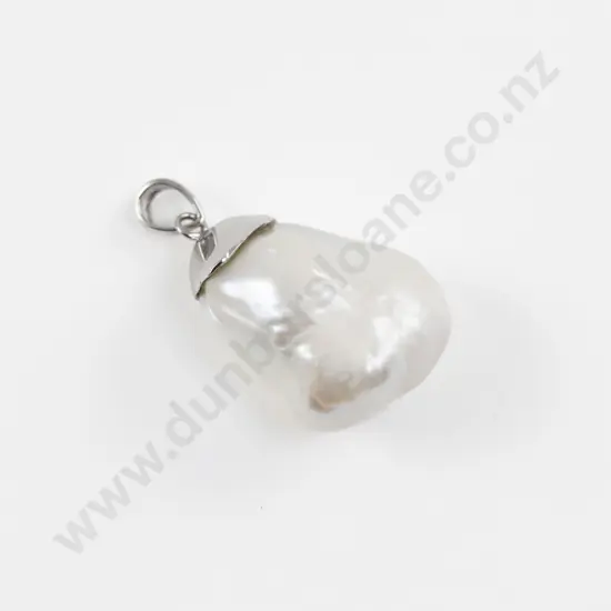 .925 Silver Mounted Large Keshi Pearl Pendant