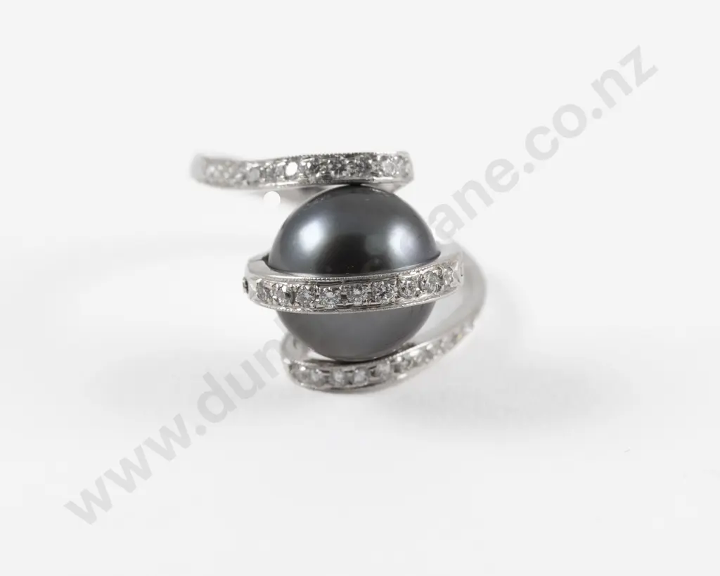 18ct White Gold 34Stone Pearl and Diamond Dress Ring Image 1++