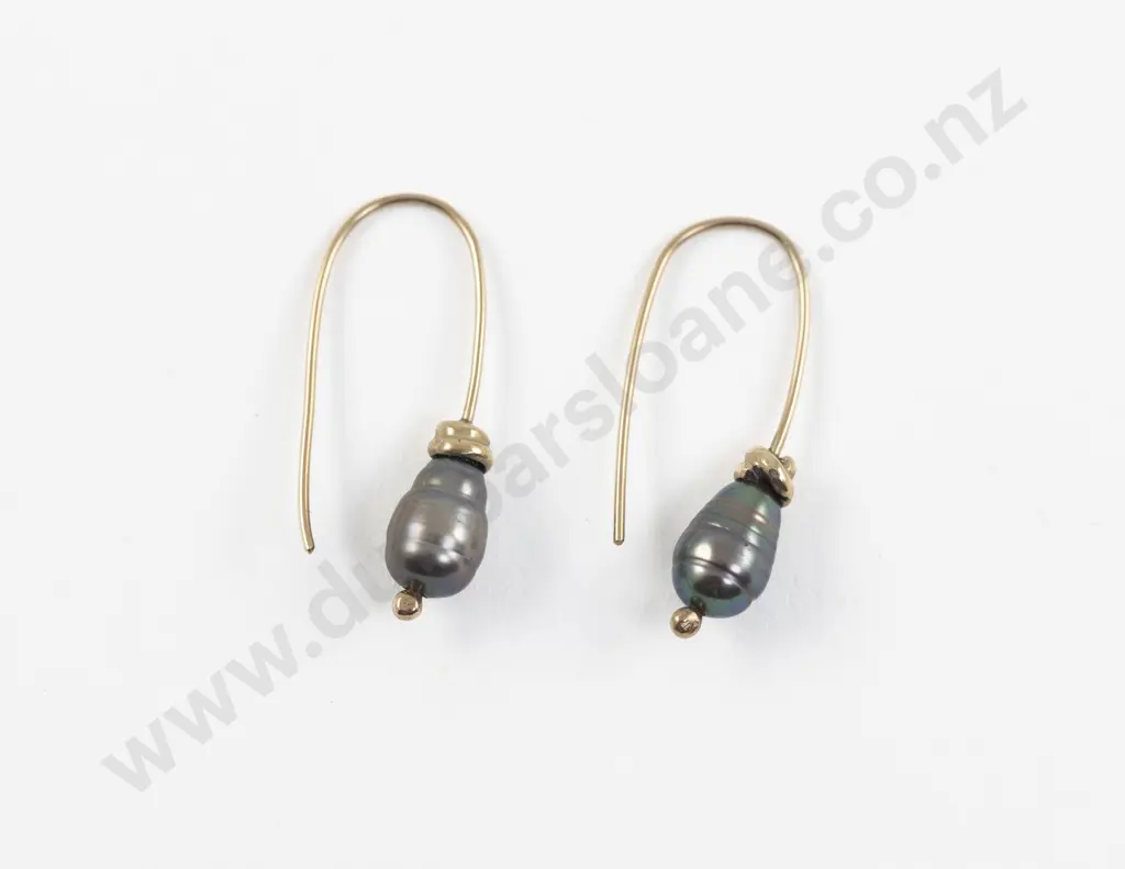 Pair 18ct Mounted Baroque Tahitian Black Pearl Earrings Image 1++