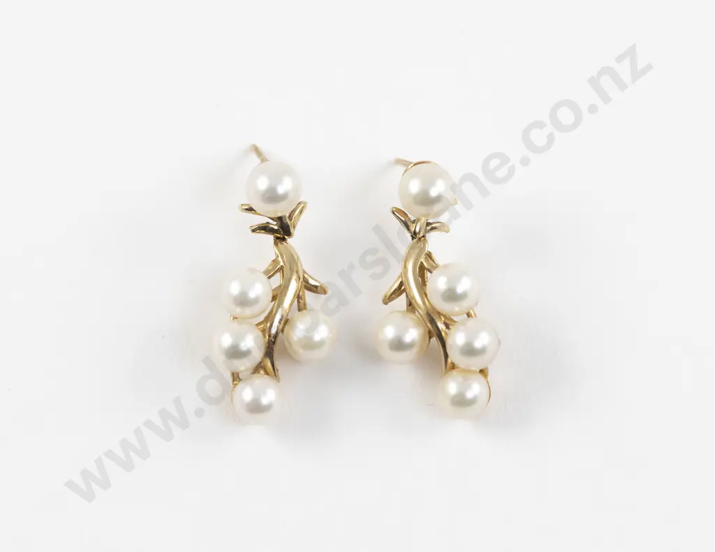 Pair 14ct Cultured Pearl Spray Drop Earrings Image 1++