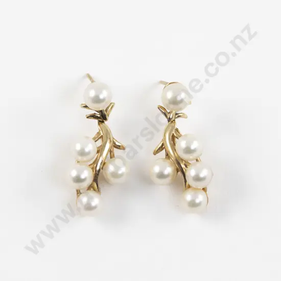 Pair 14ct Cultured Pearl Spray Drop Earrings