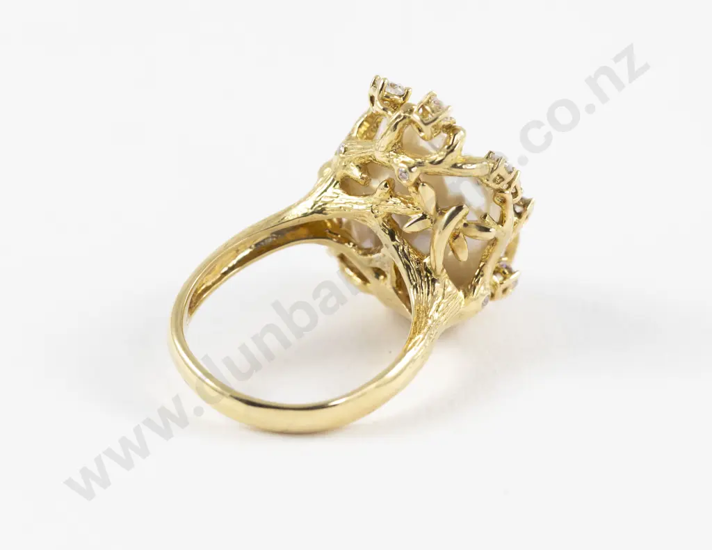 14ct Single Baroque Pearl and Diamond Dress Ring Image 1++