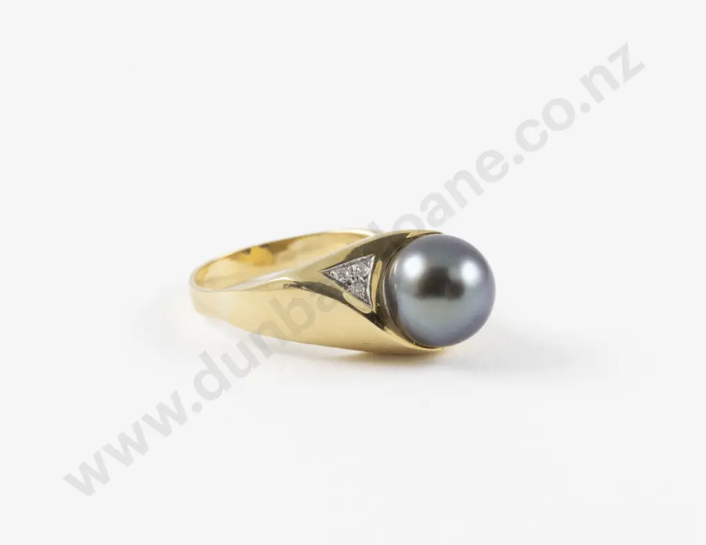 18ct Single Black South Sea Pearl with Diamonds Dress Ring Image 1++