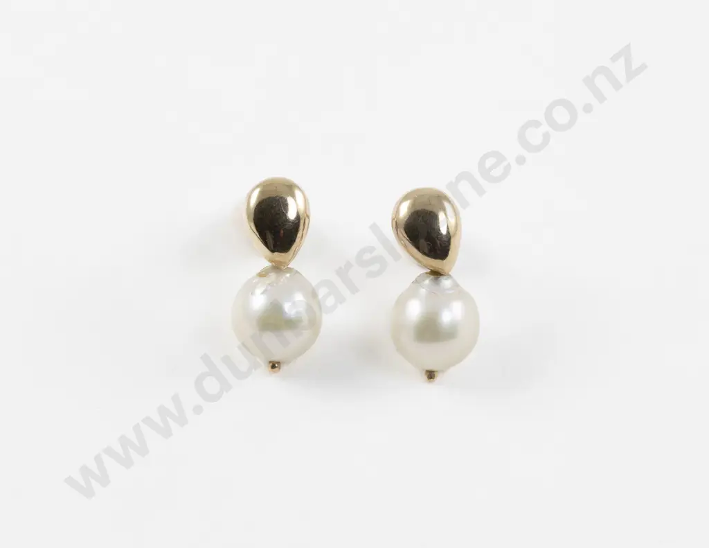 Pair 9ct Single Cultured Pearl Pendant Drop Earrings Image 1++