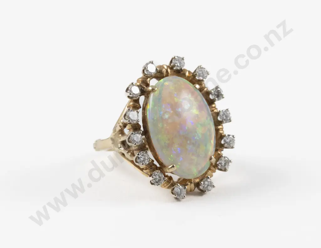 14ct 15Stone Crystal Opal and Diamond Dress Ring Image 1++