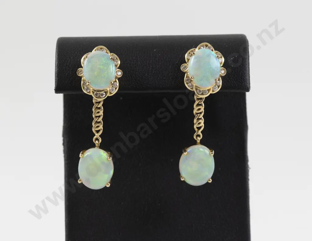 Pair 14ct Fancy Opal and Diamond Removable Pendant Earrings Image 1++