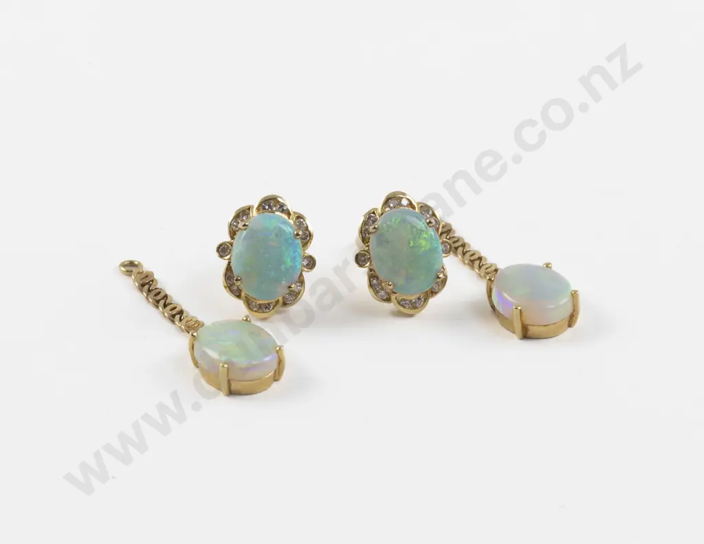 Pair 14ct Fancy Opal and Diamond Removable Pendant Earrings Image 1++
