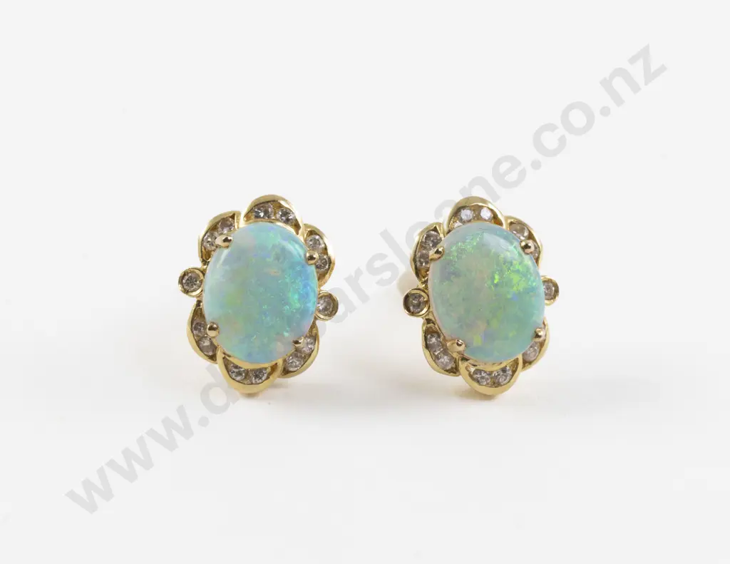Pair 14ct Fancy Opal and Diamond Removable Pendant Earrings Image 1++
