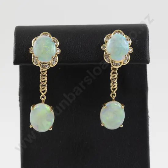 Pair 14ct Fancy Opal and Diamond Removable Pendant Earrings