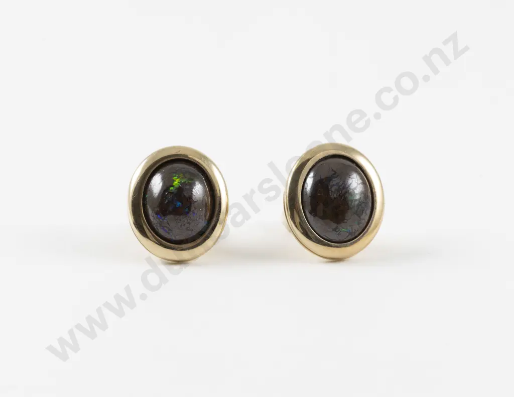 Pair 9ct Single Boulder Opal Stud Earrings Image 1++