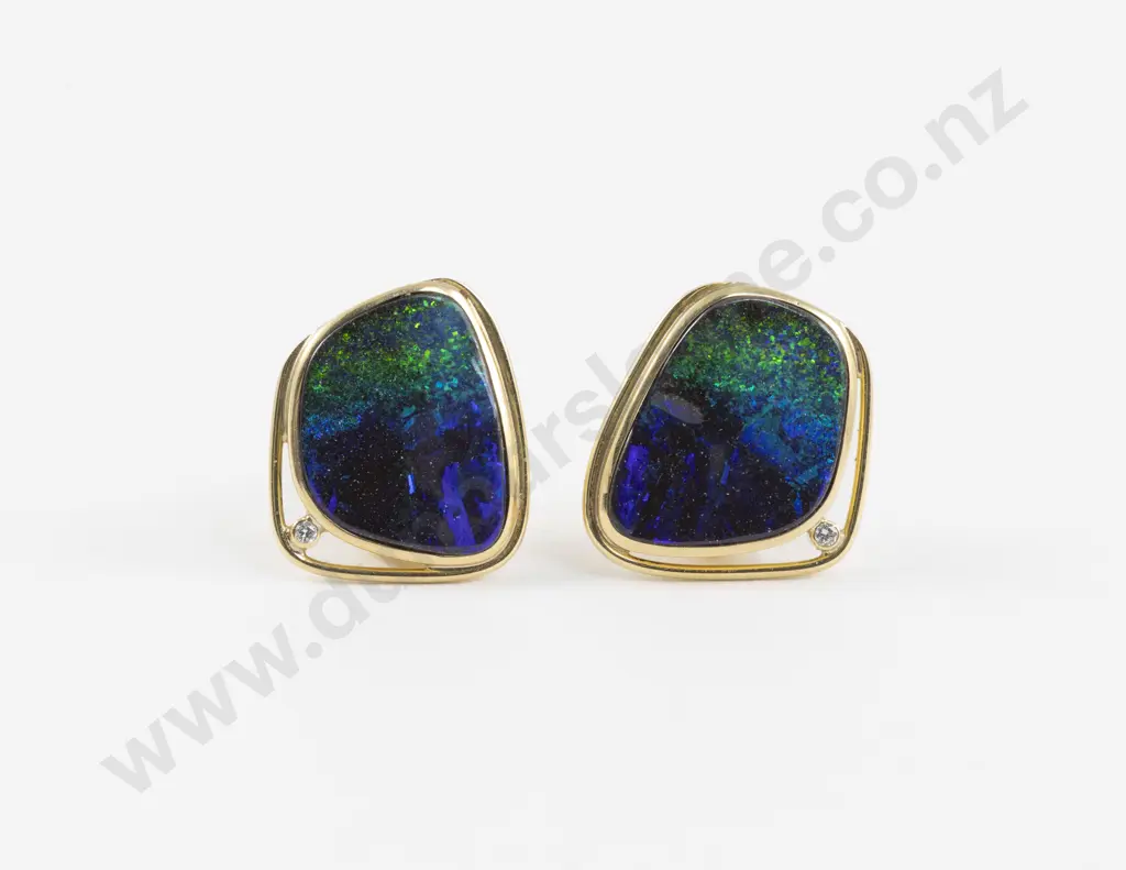 Pair 18ct Black Opal and Diamond Stud Earrings Image 1++