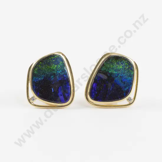 Pair 18ct Black Opal and Diamond Stud Earrings