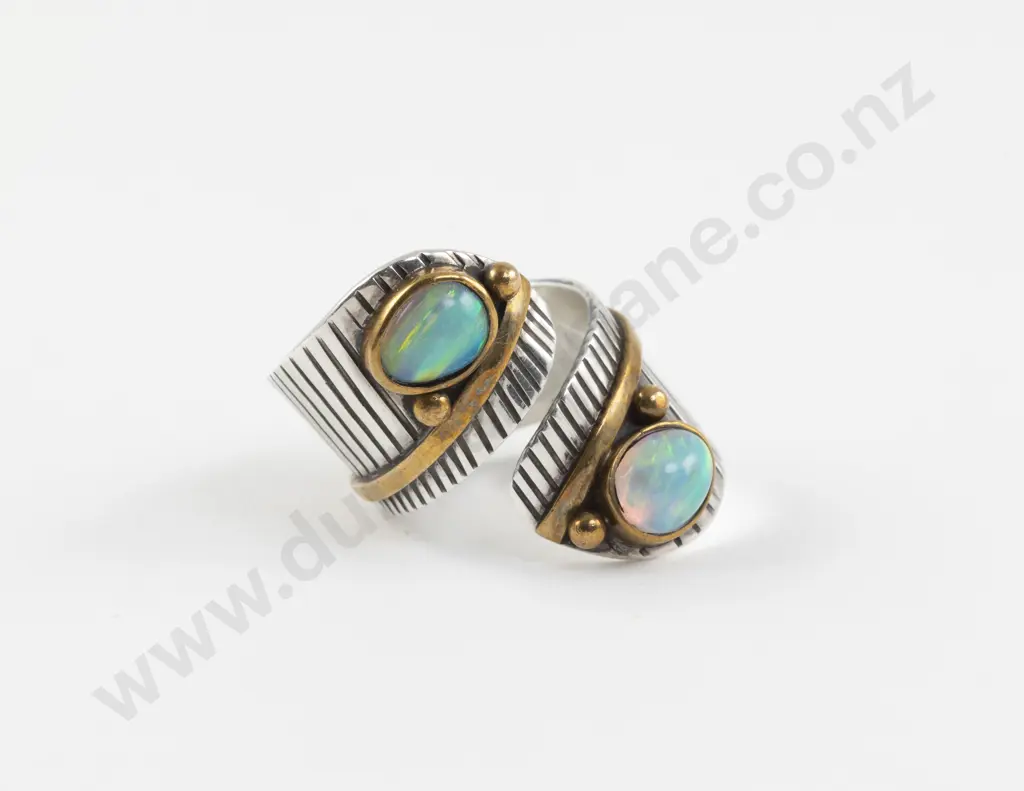 Mexican .925 Silver Two Stone Opal Dress Ring Image 1++