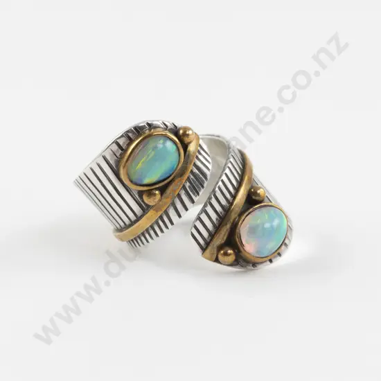 Mexican .925 Silver Two Stone Opal Dress Ring