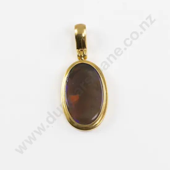 Silver Gilt Single Black Jelly Opal Pendant
