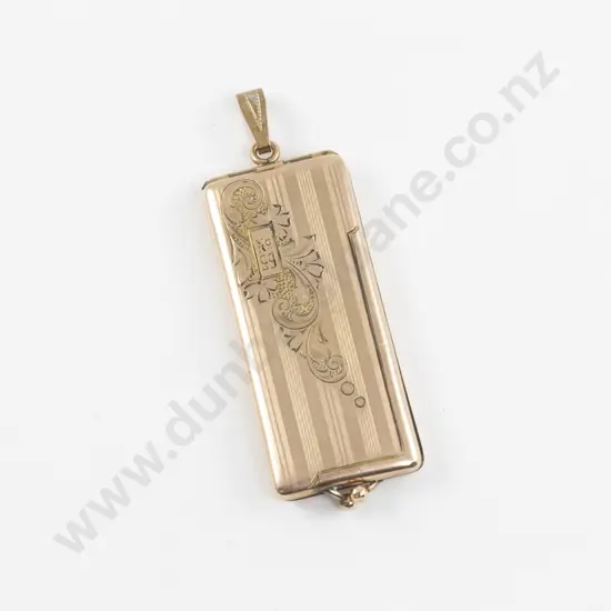 Edwardian Gold Plated Engraved Stamp Case Fob Locket