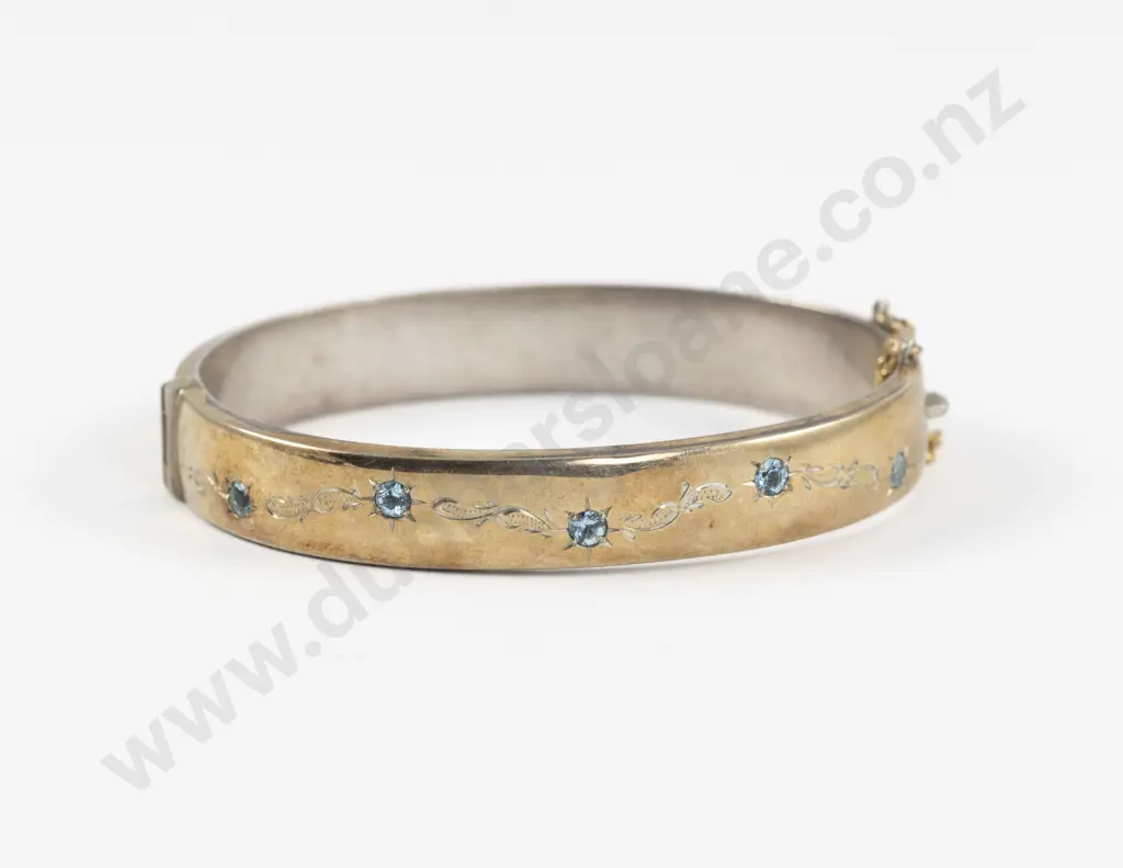 9ct on S/S Five Stone Topaz Hinged Snap Bangle Image 1++