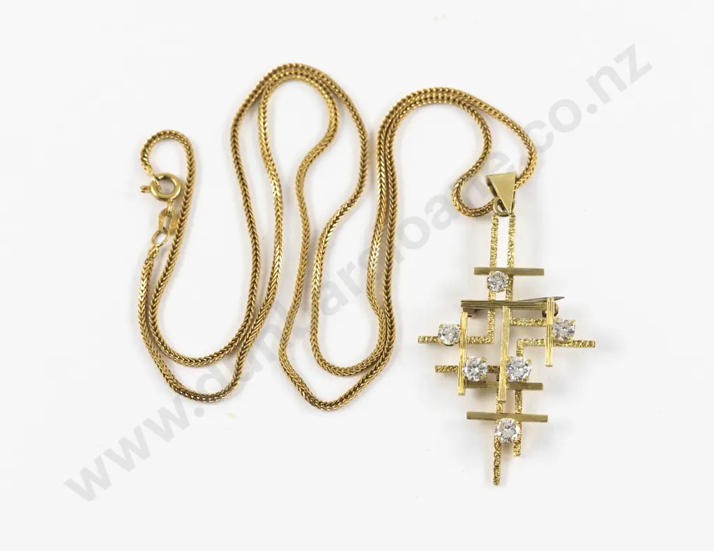 18ct Six Stone Diamond Cross Pendant/Brooch Image 1++