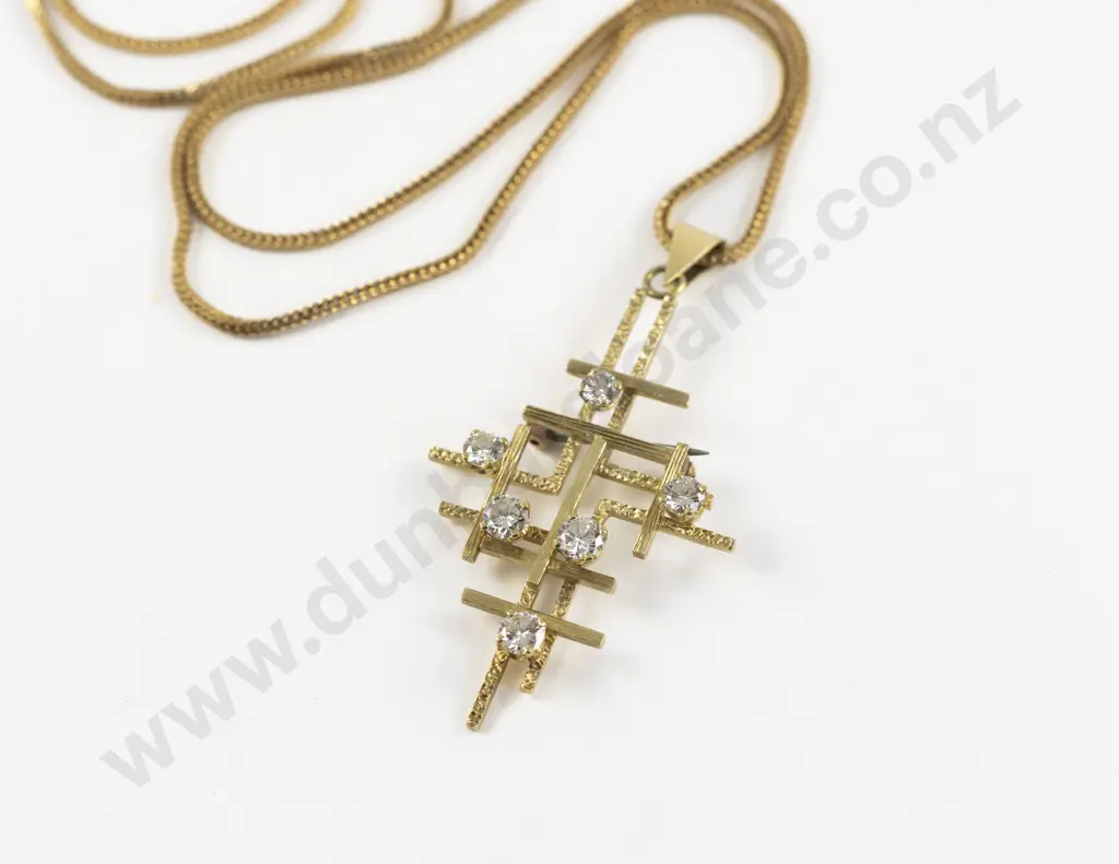 18ct Six Stone Diamond Cross Pendant/Brooch Image 1++