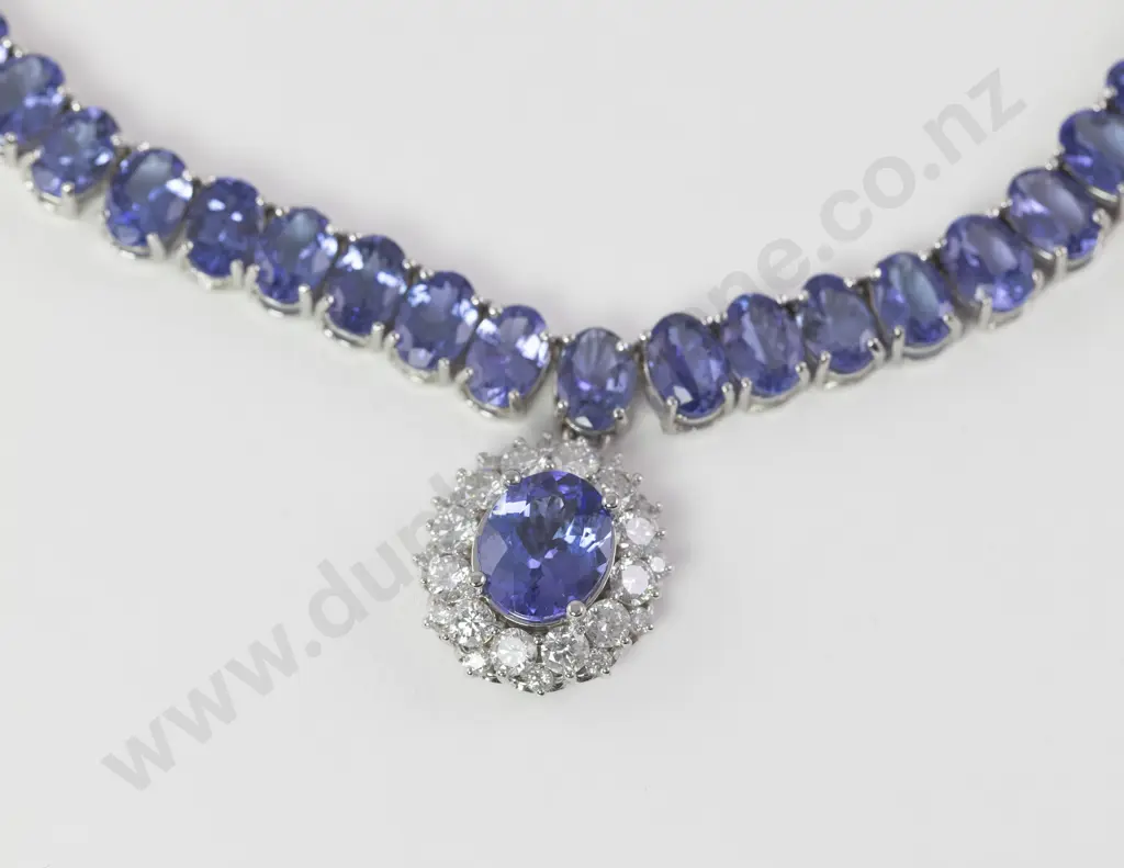 14ct White Gold Tanzanite and Diamond Necklace Image 1++