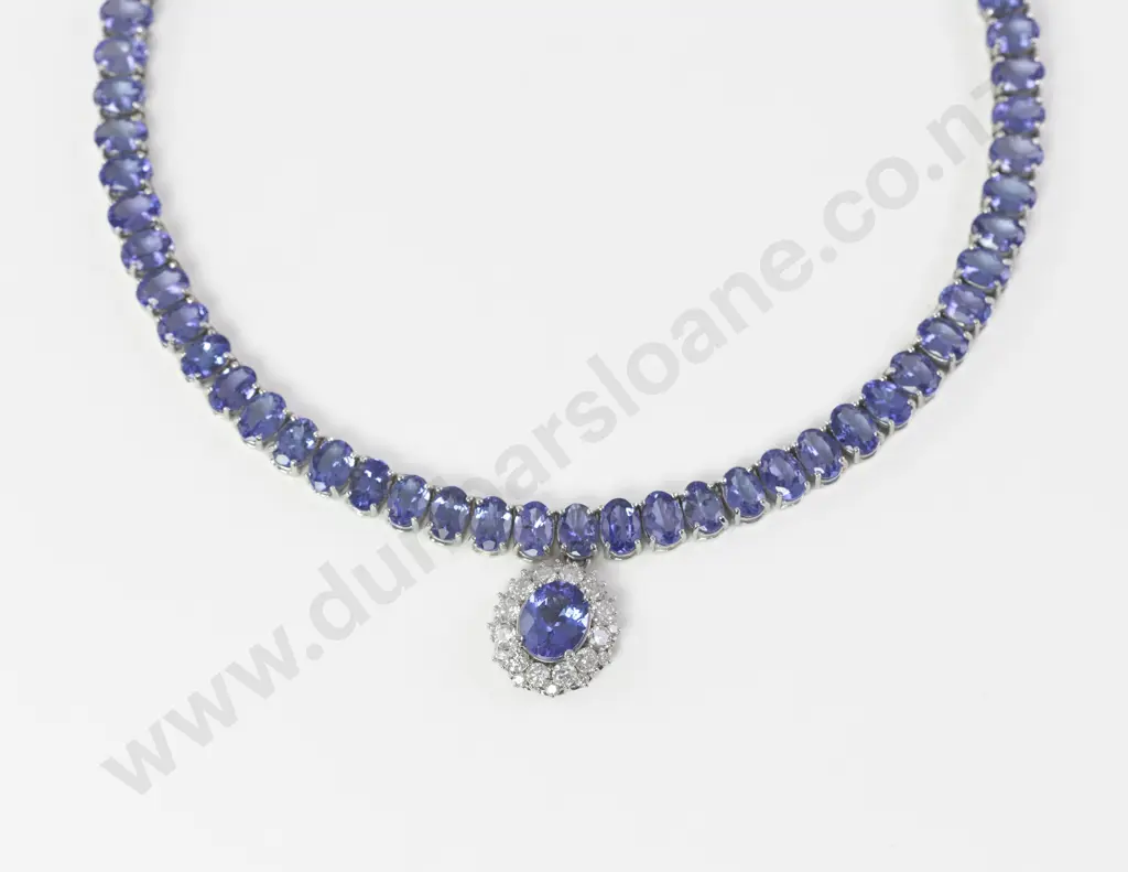 14ct White Gold Tanzanite and Diamond Necklace Image 1++