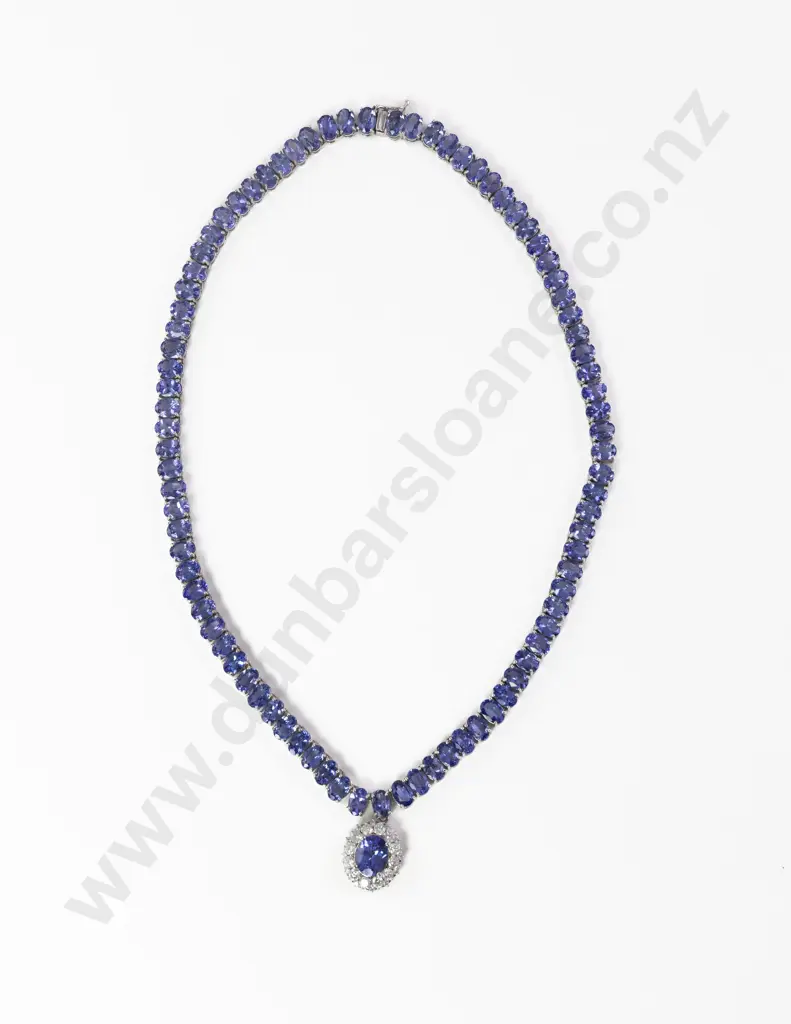 14ct White Gold Tanzanite and Diamond Necklace Image 1++