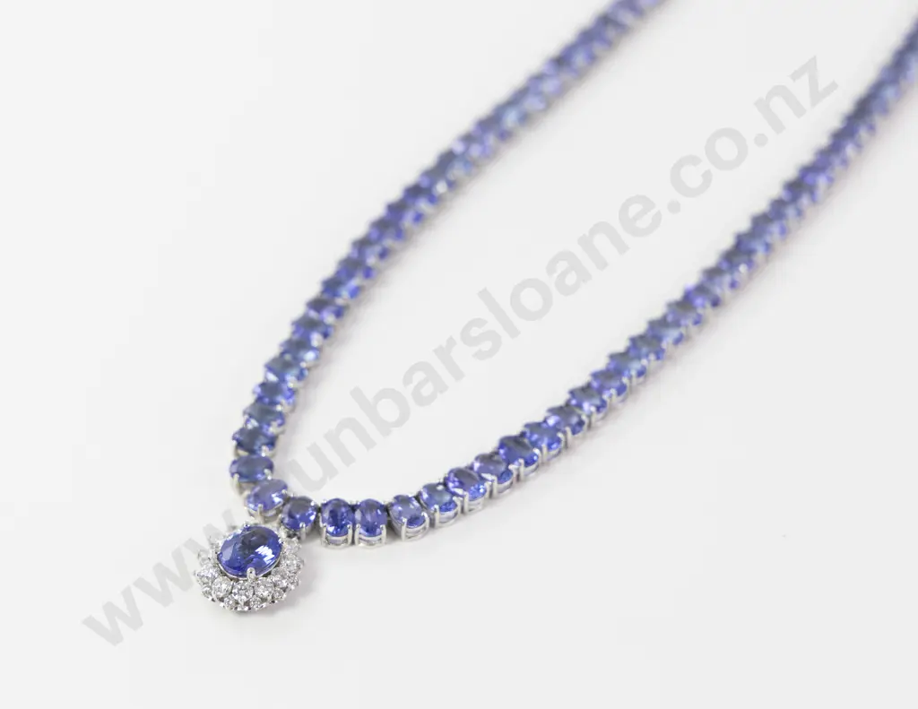 14ct White Gold Tanzanite and Diamond Necklace Image 1++