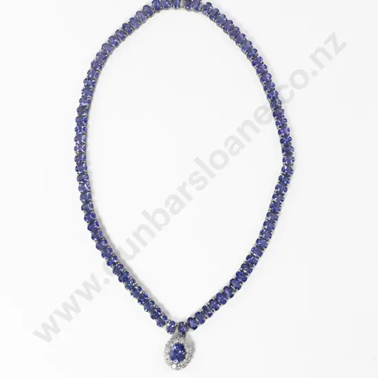 14ct White Gold Tanzanite and Diamond Necklace