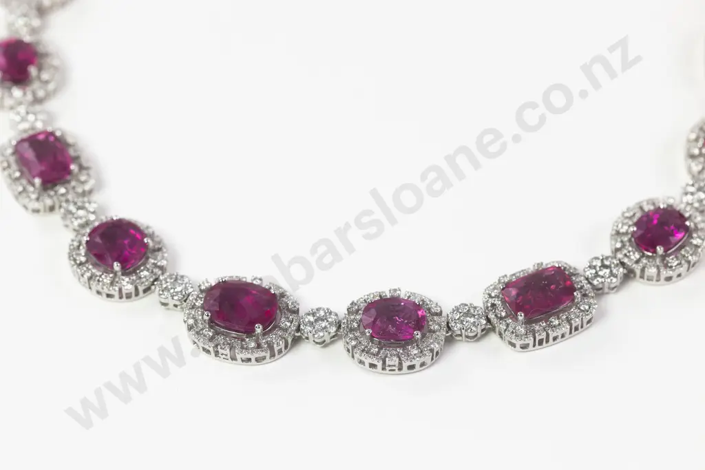 18ct White Gold Pink Tourmaline and Diamond Necklace Image 1++
