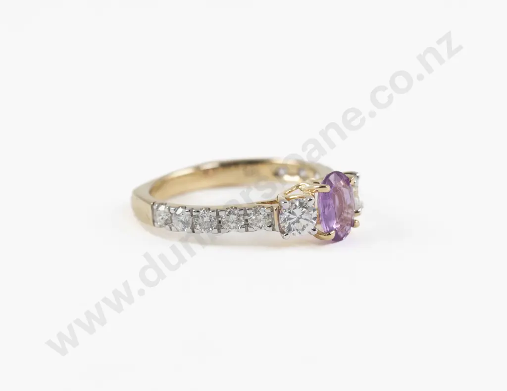 14ct 13Stone Ceylon Pink Sapphire and Diamond Ring Image 1++