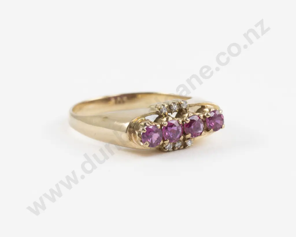9ct Four Stone Ruby and Diamond Bridge Ring Image 1++