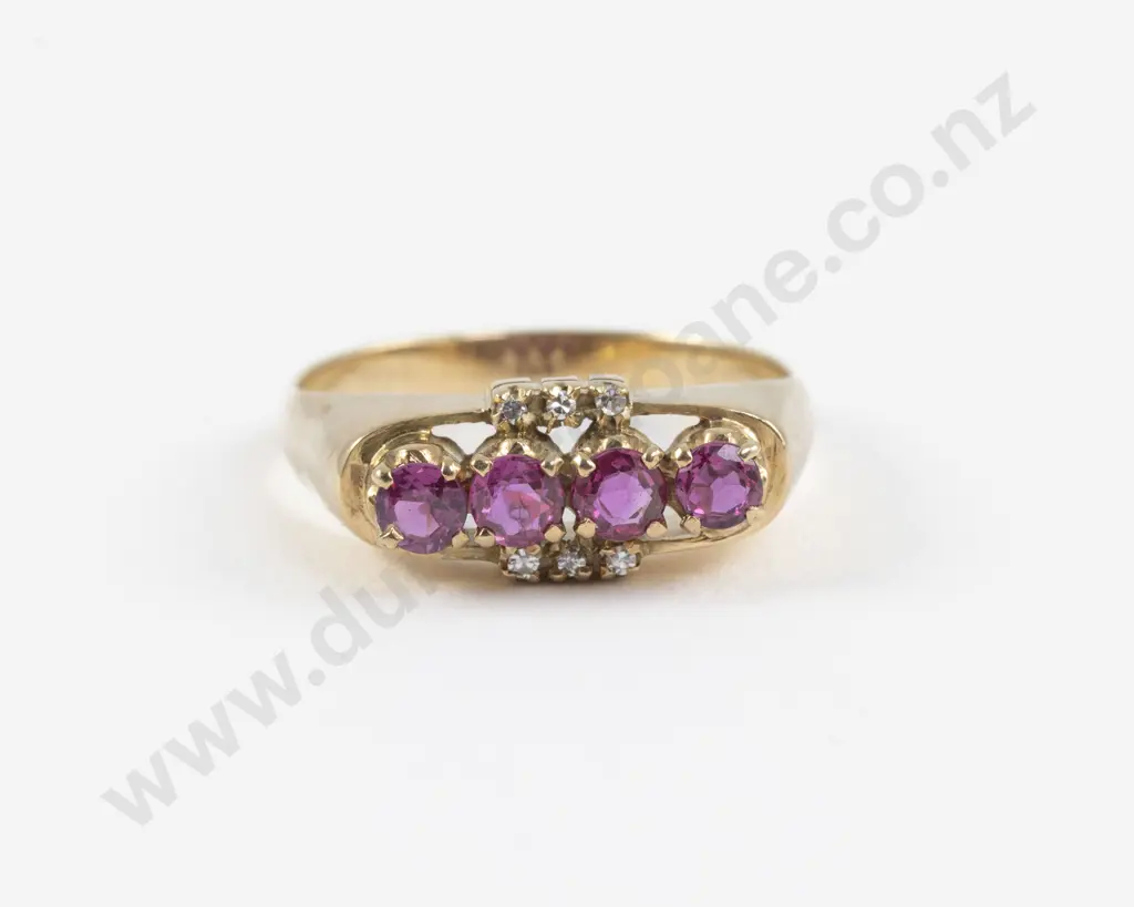 9ct Four Stone Ruby and Diamond Bridge Ring Image 1++