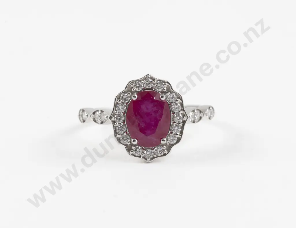 14ct White Gold 25Stone Ruby and Diamond Cluster Ring Image 1++