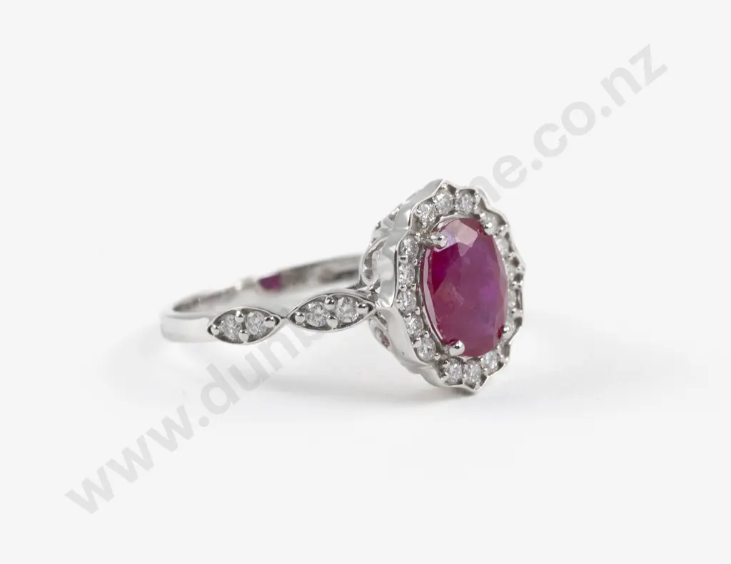 14ct White Gold 25Stone Ruby and Diamond Cluster Ring Image 1++