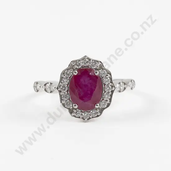 14ct White Gold 25Stone Ruby and Diamond Cluster Ring