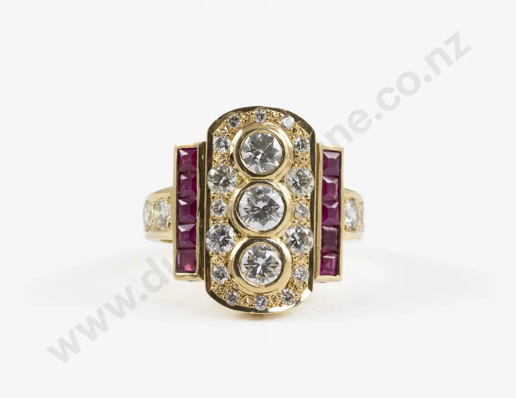 Art Deco Style 18ct Diamond and Ruby Dress Ring Image 1++