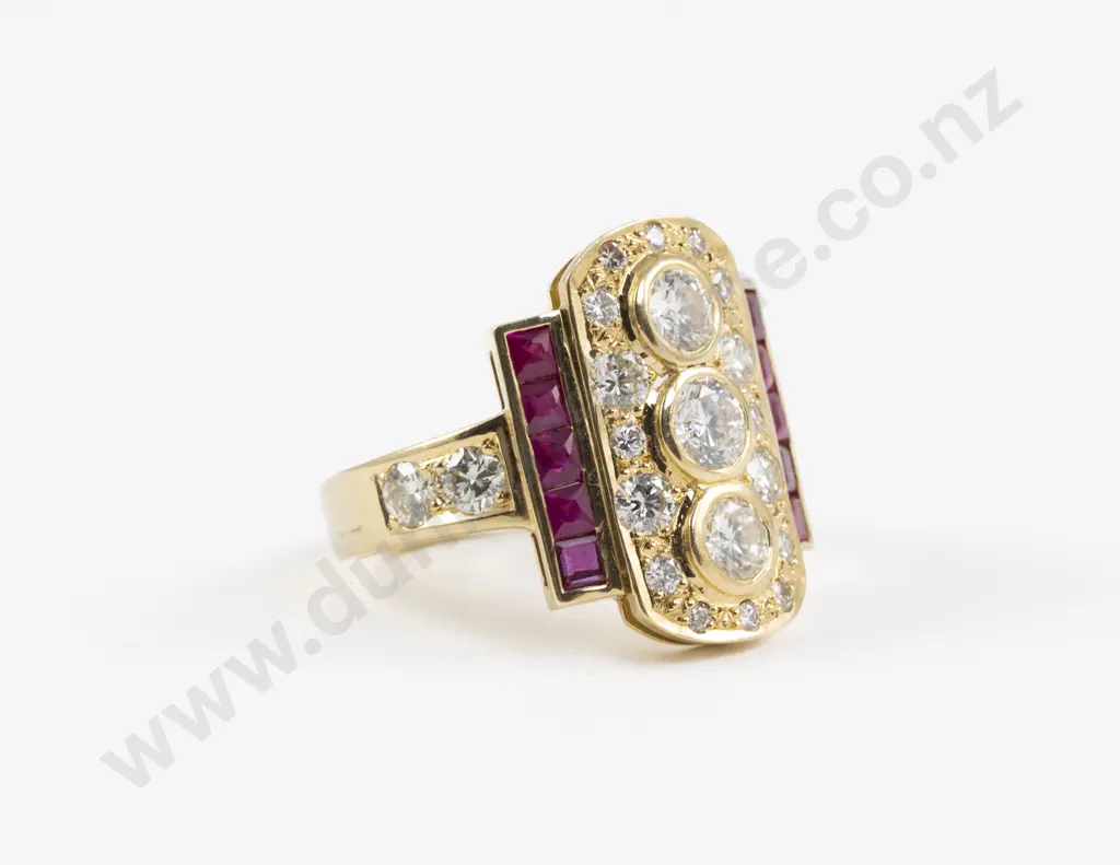 Art Deco Style 18ct Diamond and Ruby Dress Ring Image 1++