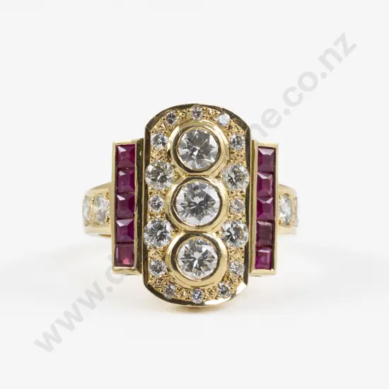 Art Deco Style 18ct Diamond and Ruby Dress Ring