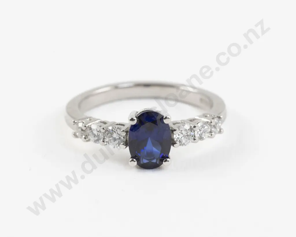 UK Ruben Konig Jewellers All Platinum Synthetic Sapphire and Diamond Ring Image 1++