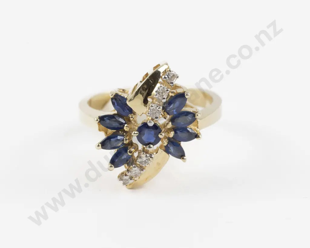14ct 15Stone Sapphire and Diamond Cluster Dress Ring Image 1++