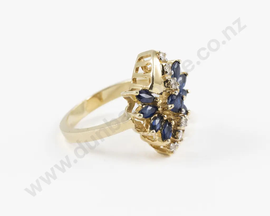 14ct 15Stone Sapphire and Diamond Cluster Dress Ring Image 1++