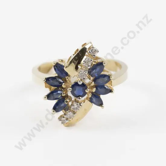 14ct 15Stone Sapphire and Diamond Cluster Dress Ring