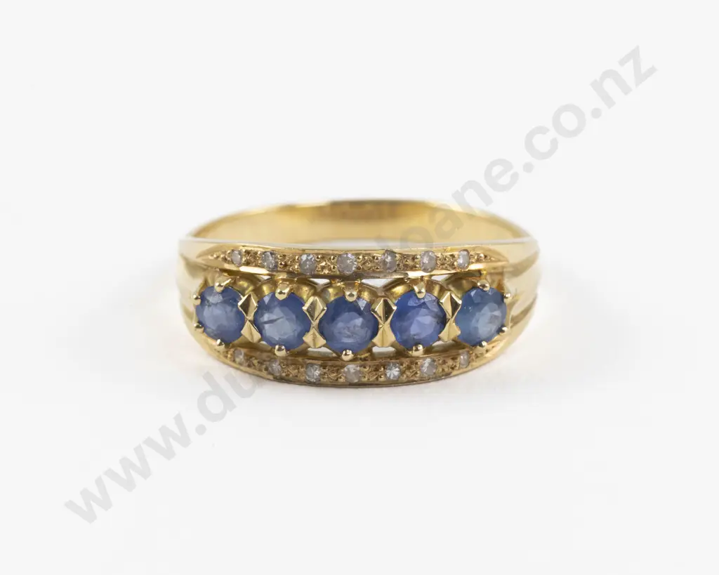 18ct Five Stone Sapphire and Diamond Bridge Ring Image 1++
