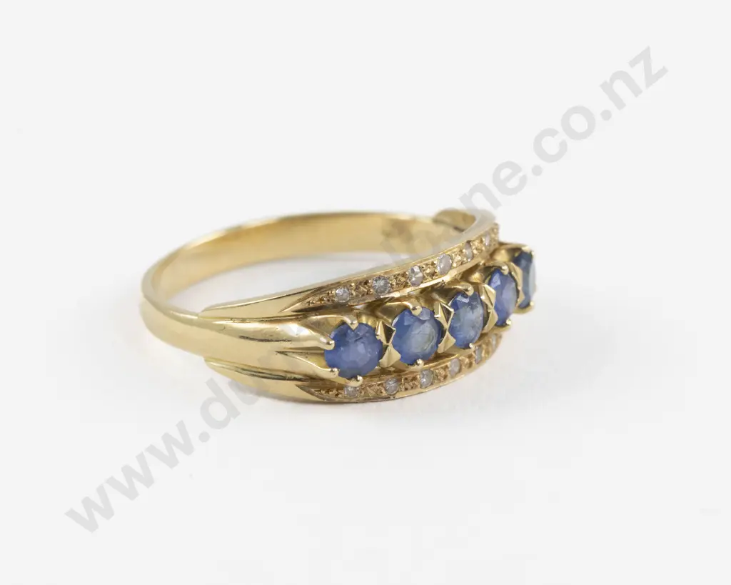18ct Five Stone Sapphire and Diamond Bridge Ring Image 1++