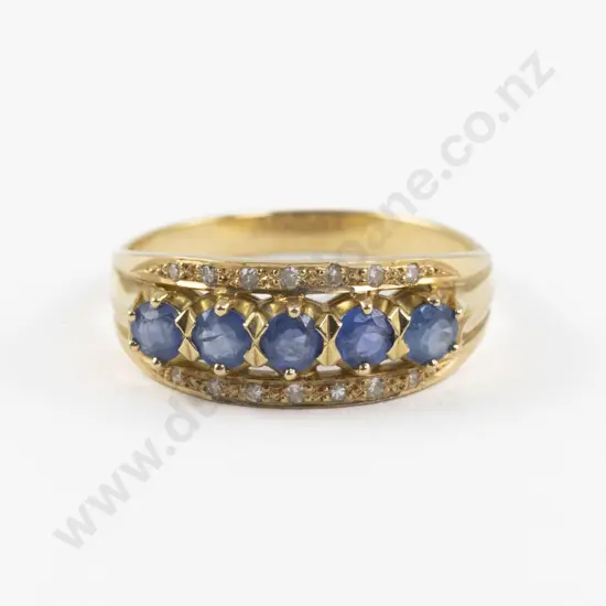 18ct Five Stone Sapphire and Diamond Bridge Ring