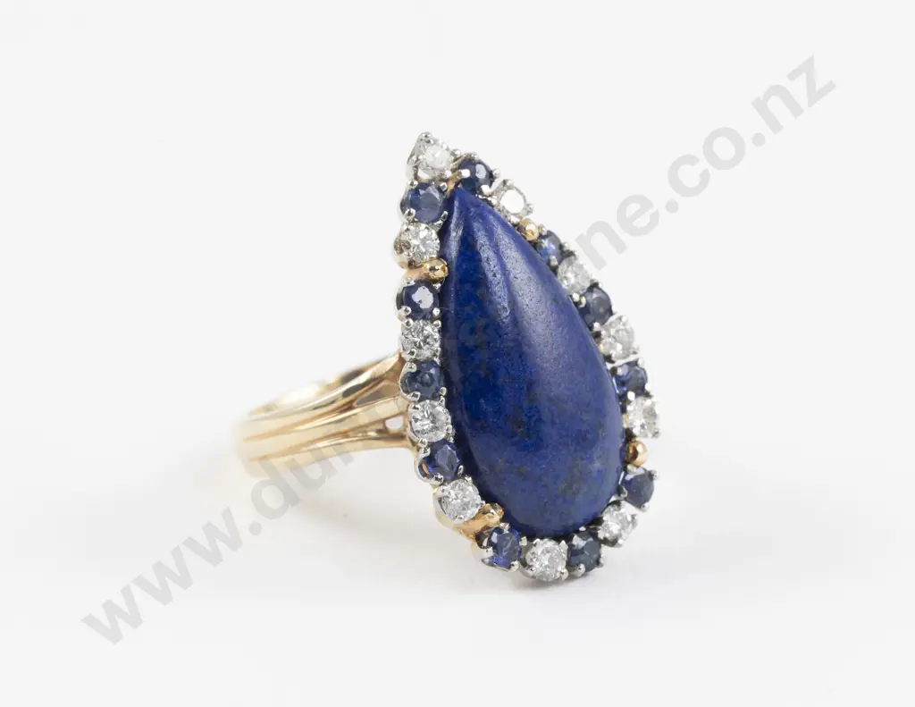 14ct 23Stone Lapis Sapphire and Diamond Cluster Ring Image 1++
