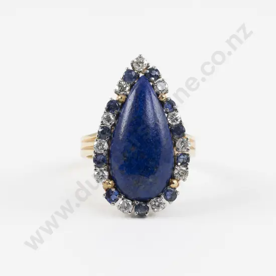 14ct 23Stone Lapis Sapphire and Diamond Cluster Ring