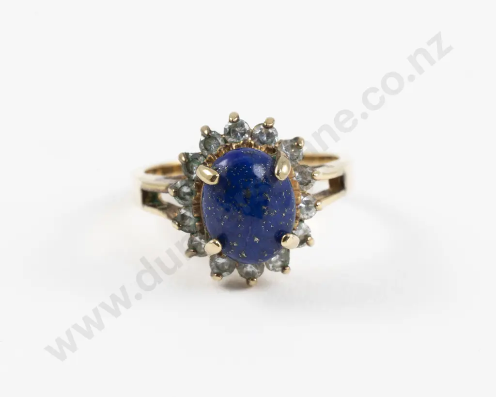 18ct 15Stone Lapis and Diamond Paste Cluster Ring Image 1++
