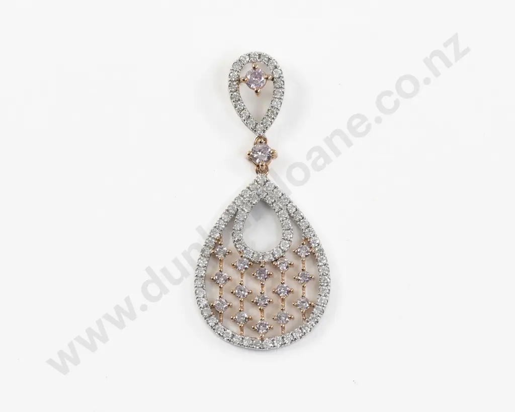 14ct White and Rose Gold 95Stone Fancy Pink and White Diamond Cluster Pendant Image 1++