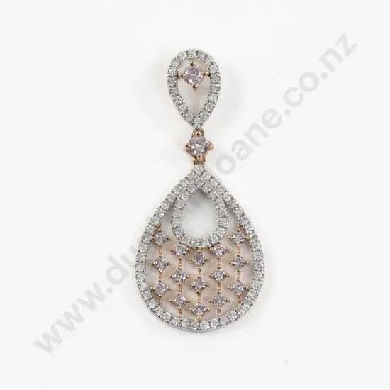 14ct White and Rose Gold 95Stone Fancy Pink and White Diamond Cluster Pendant